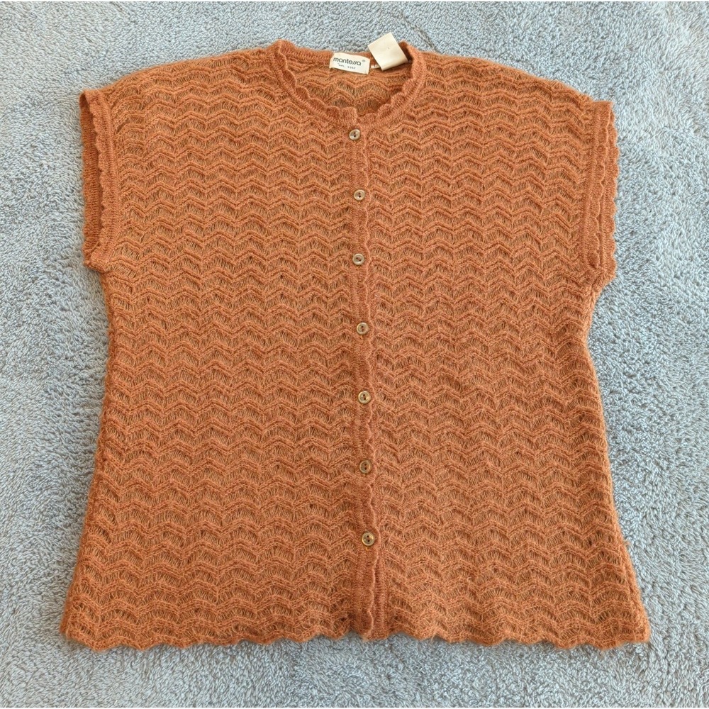 Vintage Mantessa Italian Mohair Blend Knit Brown Button-Up Vest Women's Large